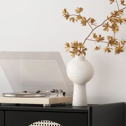 Modern Ink Wood Metal Base Rattan Cabinet for Living Room Image - 8