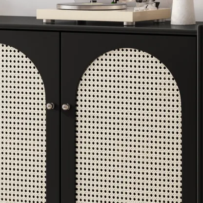 Modern Ink Wood Metal Base Rattan Cabinet for Living Room Image - 9