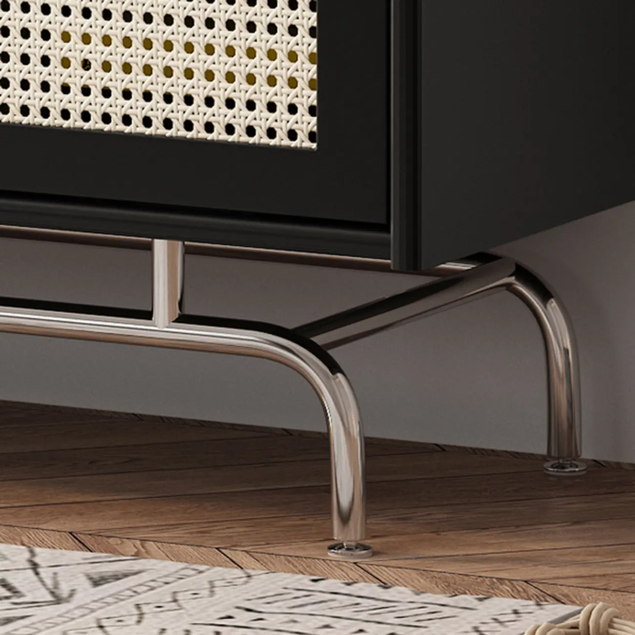 Modern Ink Wood Metal Base Rattan Cabinet for Living Room Image - 11 | homeyfad