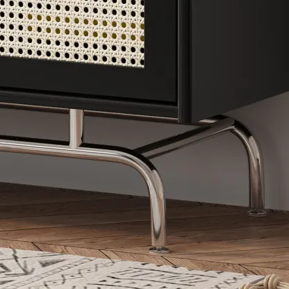 Modern Ink Wood Metal Base Rattan Cabinet for Living Room Image - 11