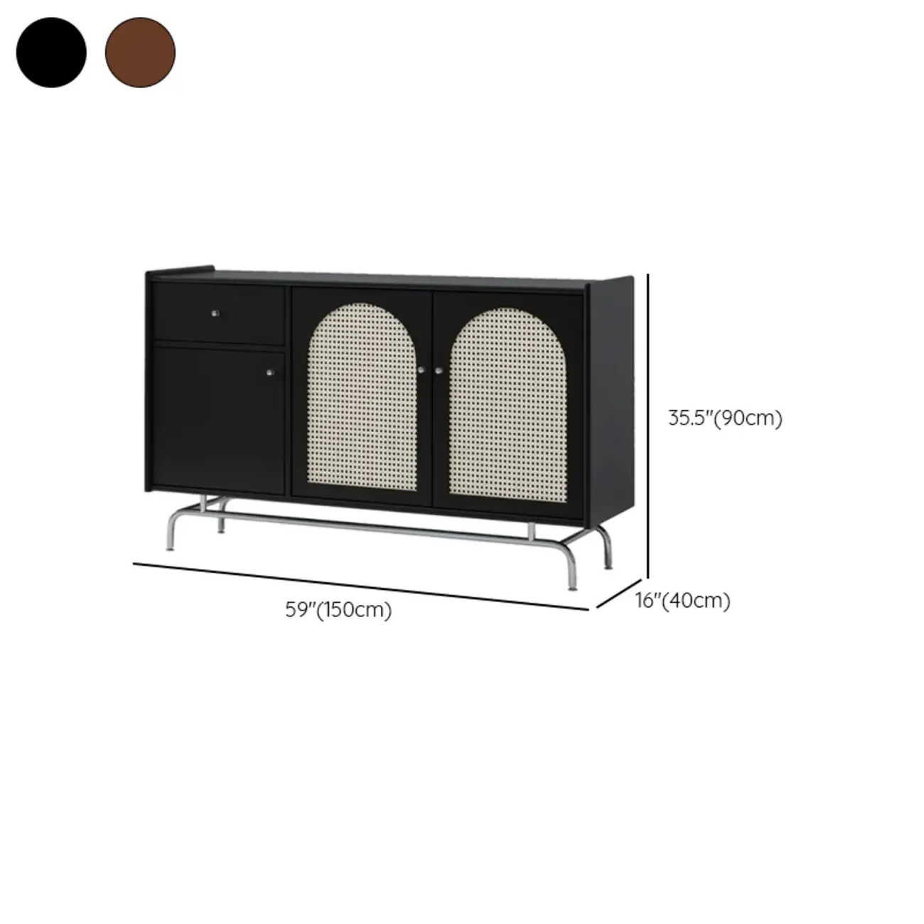 Modern Ink Wood Metal Base Rattan Cabinet for Living Room Image - 13