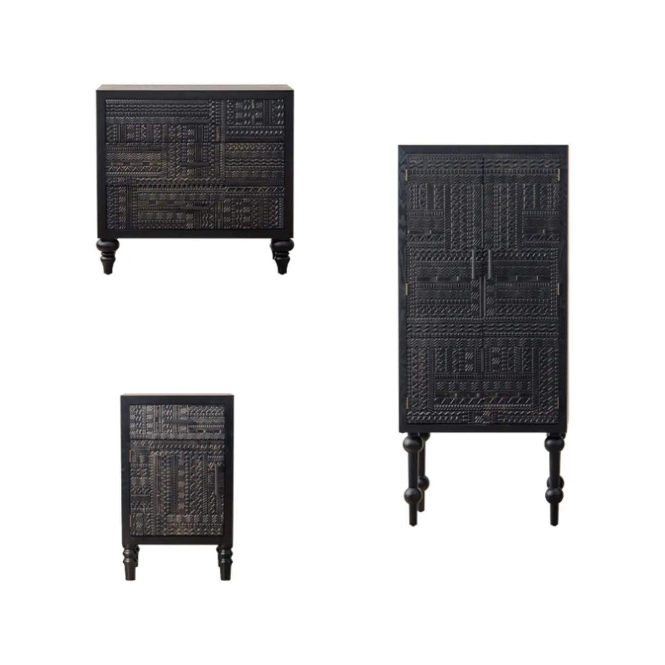 Modern Black Wooden Parlor Intricate Carved Cabinet Image - 15 | homeyfad