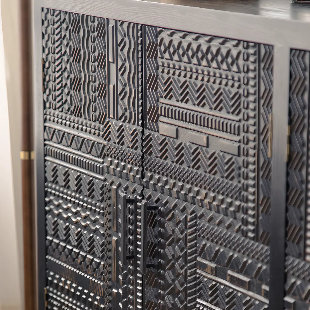 Modern Black Wooden Parlor Intricate Carved Cabinet Image - 8 | homeyfad