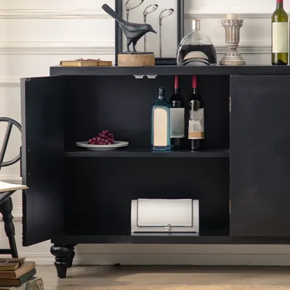 Modern Black Wooden Parlor Intricate Carved Cabinet Image - 10