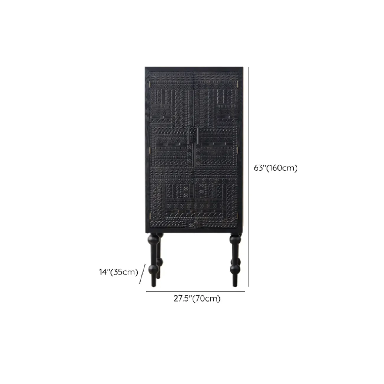 Modern Black Wooden Parlor Intricate Carved Cabinet #size