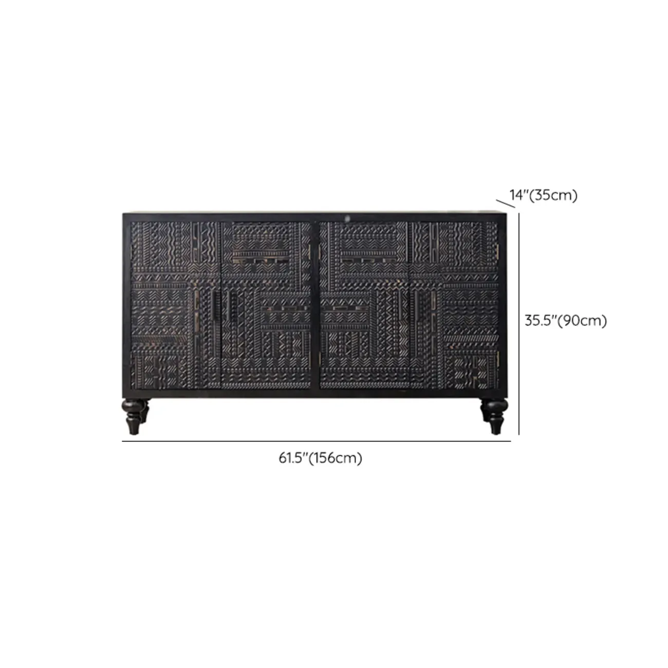 Modern Black Wooden Parlor Intricate Carved Cabinet Image - 19