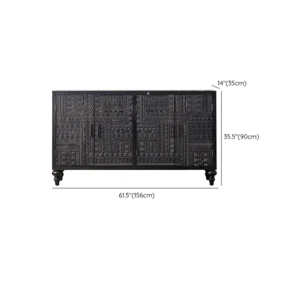 Modern Black Wooden Parlor Intricate Carved Cabinet Image - 19