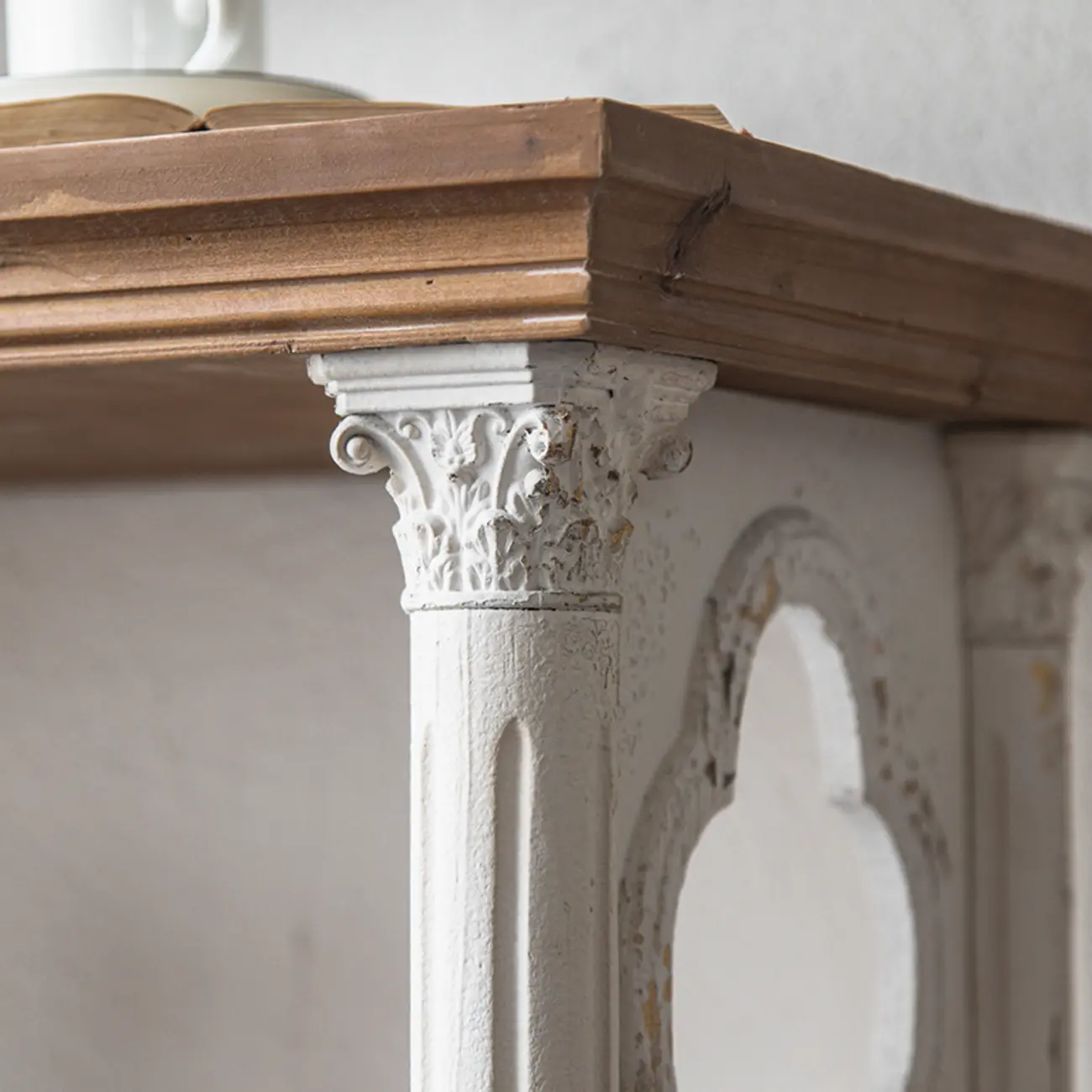 French Country Wood White Floor Shelf Console Table Image - 9 | homeyfad