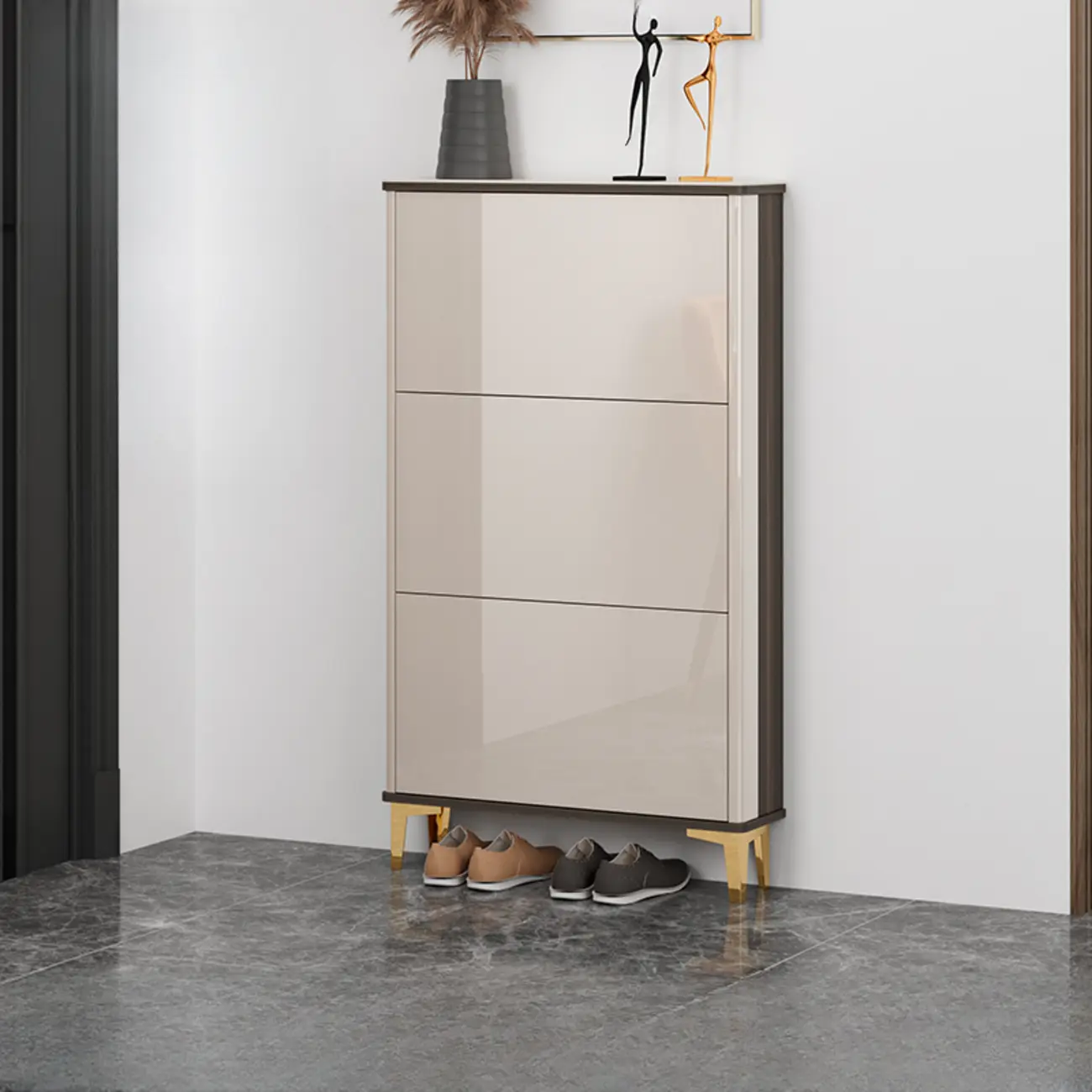 Glossy Shoe Cabinet with Sliding Doors for Entryway Image - 3 | homeyfad
