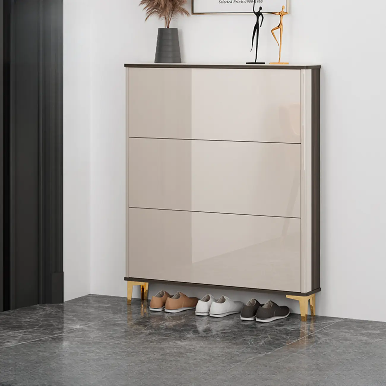 Glossy Shoe Cabinet with Sliding Doors for Entryway Image - 4 | homeyfad