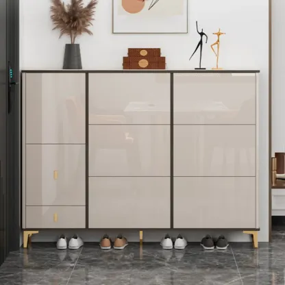 Glossy Shoe Cabinet with Sliding Doors for Entryway Image - 5
