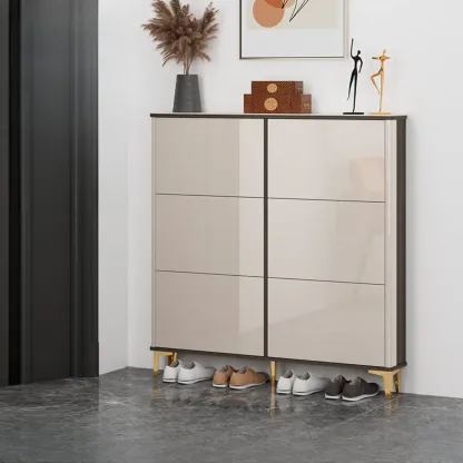 Glossy Shoe Cabinet with Sliding Doors for Entryway Image - 6