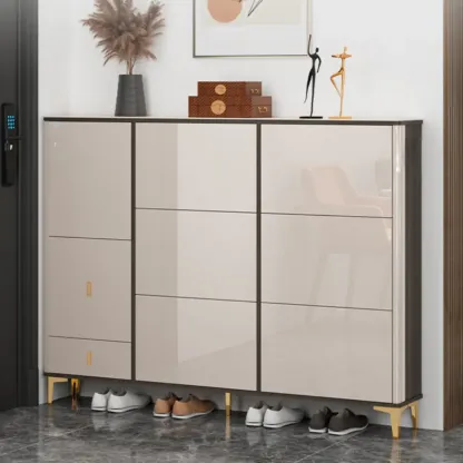 Glossy Shoe Cabinet with Sliding Doors for Entryway Image - 7