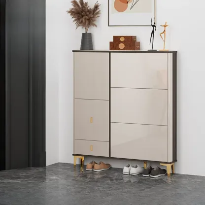 Glossy Shoe Cabinet with Sliding Doors for Entryway Image - 8