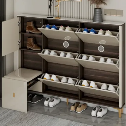 Glossy Shoe Cabinet with Sliding Doors for Entryway Image - 2