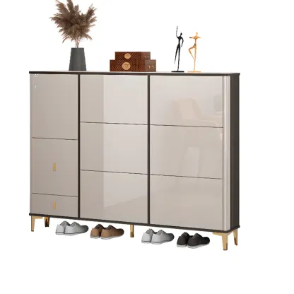 Glossy Shoe Cabinet with Sliding Doors for Entryway Image - 9