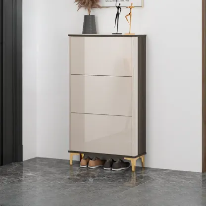 Glossy Shoe Cabinet with Sliding Doors for Entryway Image - 11