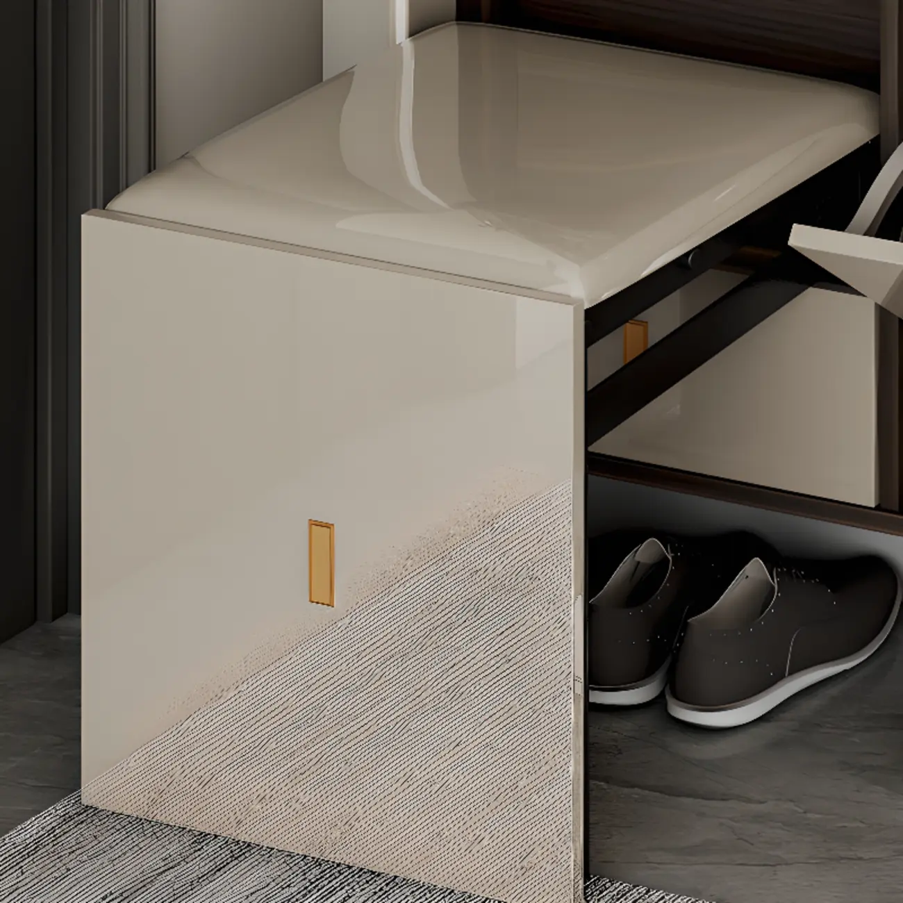 Glossy Shoe Cabinet with Sliding Doors for Entryway Image - 14 | homeyfad