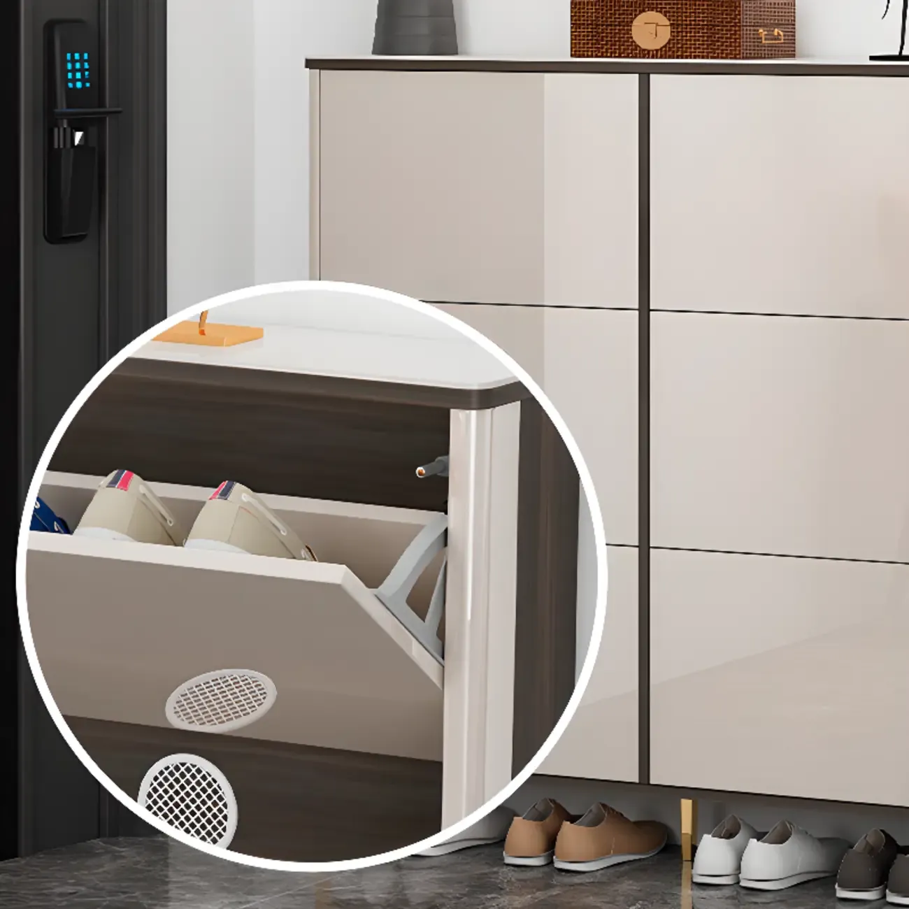 Glossy Shoe Cabinet with Sliding Doors for Entryway Image - 15