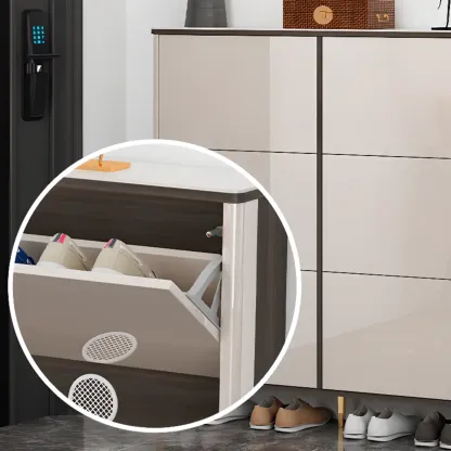 Glossy Shoe Cabinet with Sliding Doors for Entryway Image - 15
