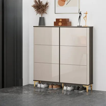 Glossy Shoe Cabinet with Sliding Doors for Entryway Image - 16