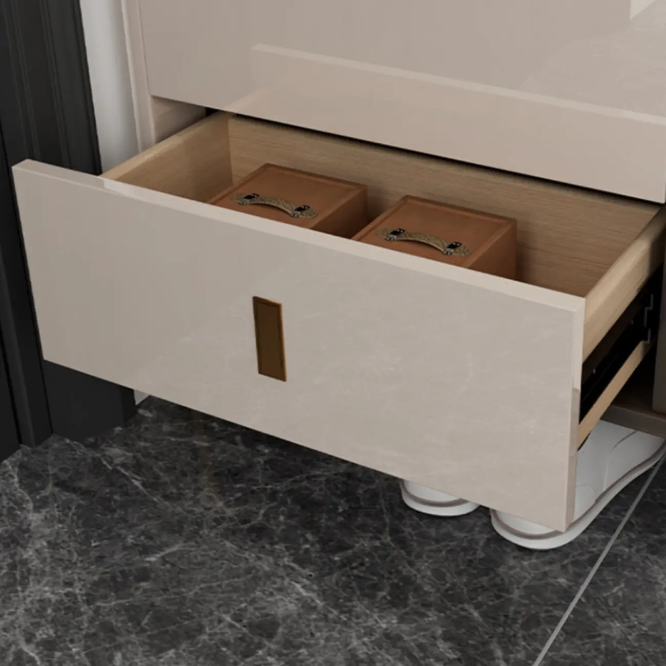 Glossy Shoe Cabinet with Sliding Doors for Entryway Image - 17 | homeyfad