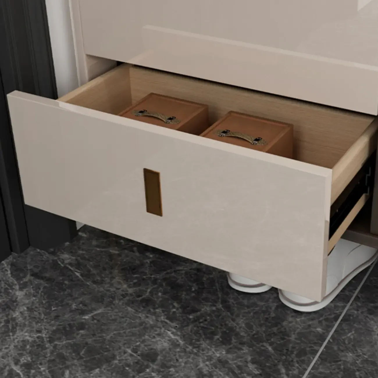 Glossy Shoe Cabinet with Sliding Doors for Entryway Image - 17