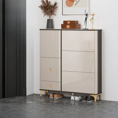 Glossy Shoe Cabinet with Sliding Doors for Entryway Image - 18