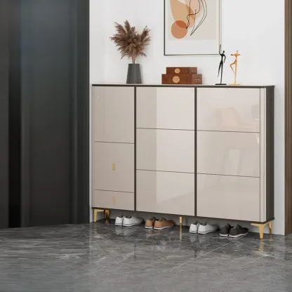 Glossy Shoe Cabinet with Sliding Doors for Entryway Image - 19