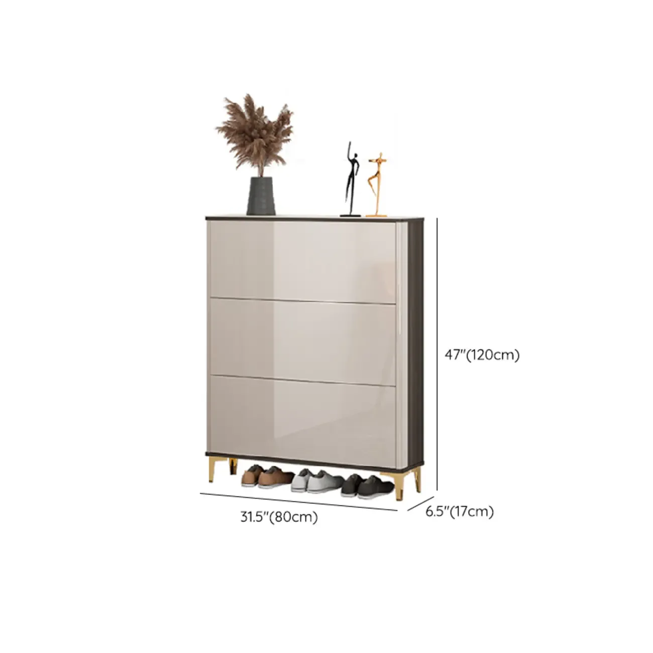 Glossy Shoe Cabinet with Sliding Doors for Entryway Image - 23