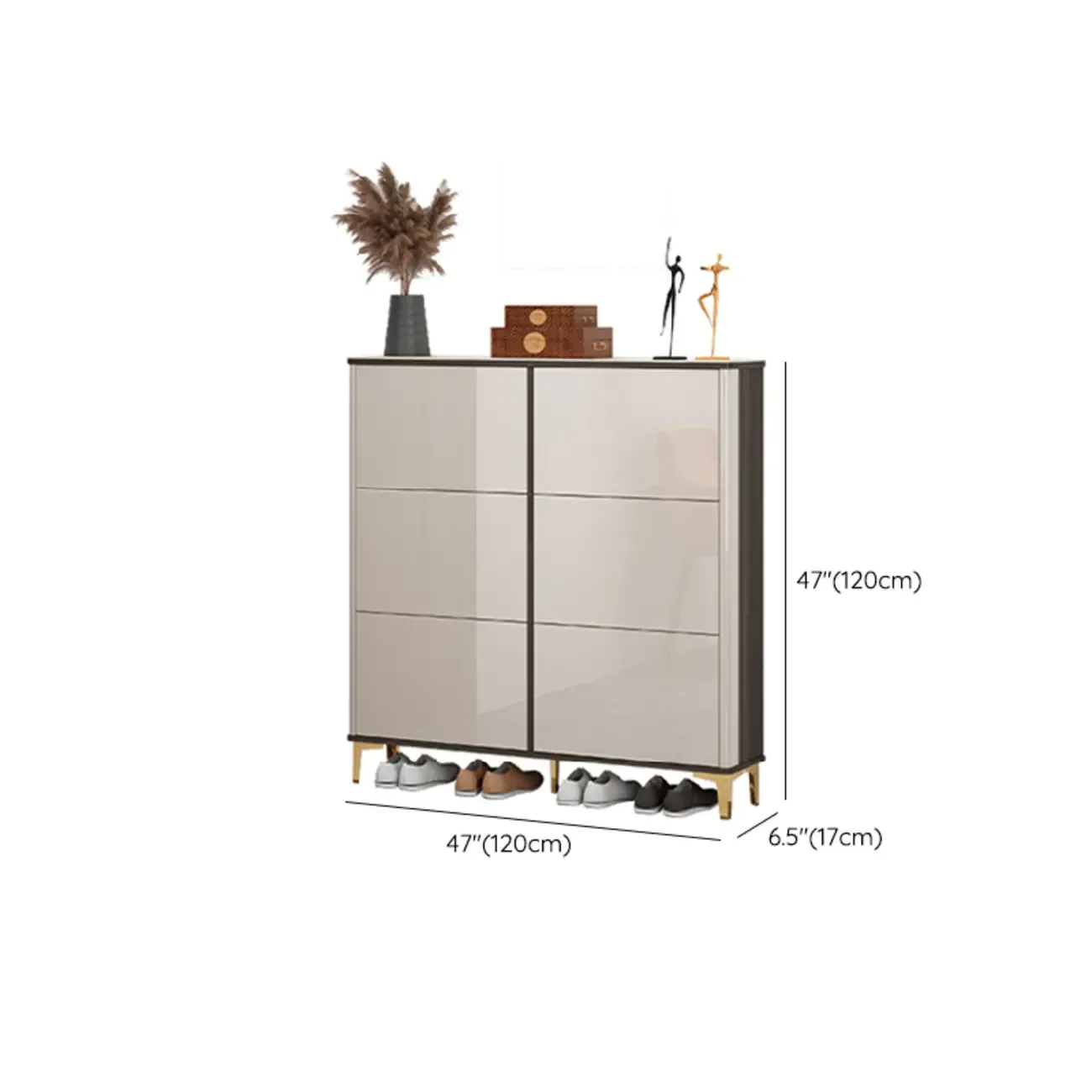 Glossy Shoe Cabinet with Sliding Doors for Entryway Image - 25