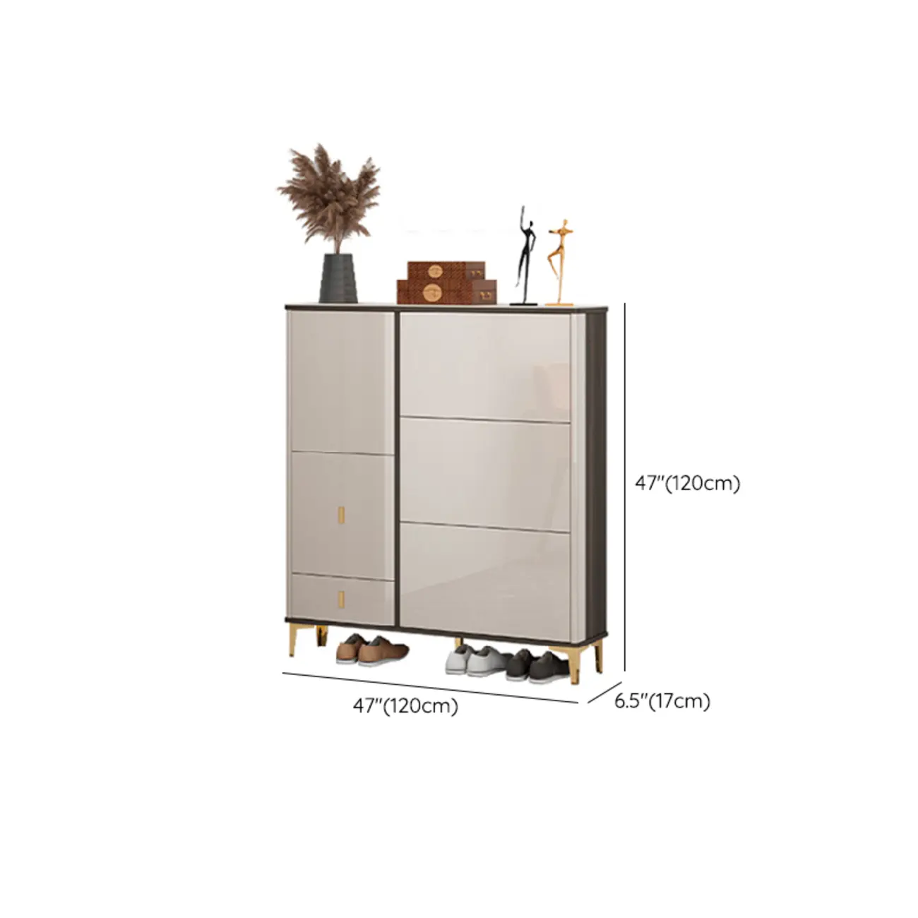 Glossy Shoe Cabinet with Sliding Doors for Entryway Image - 26 | homeyfad