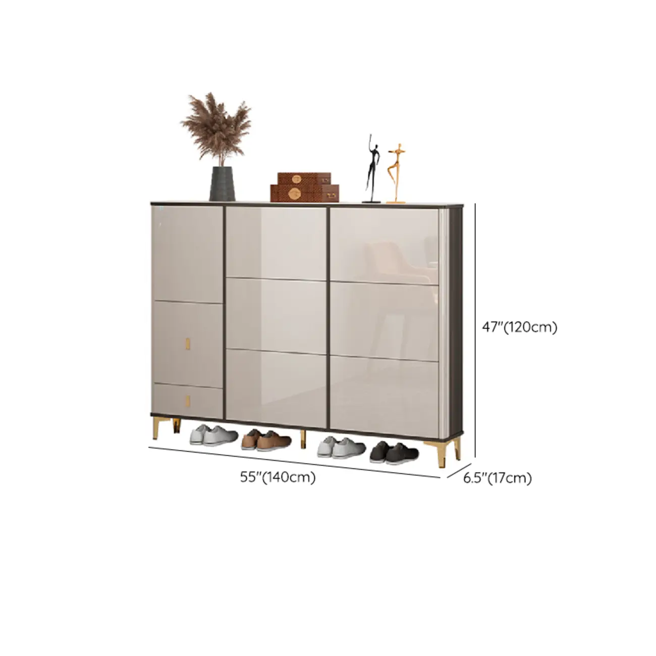 Glossy Shoe Cabinet with Sliding Doors for Entryway Image - 28 | homeyfad