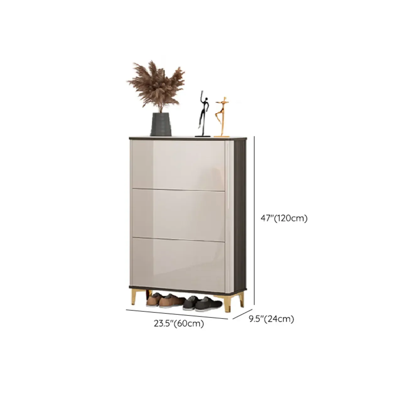 Glossy Shoe Cabinet with Sliding Doors for Entryway Image - 30