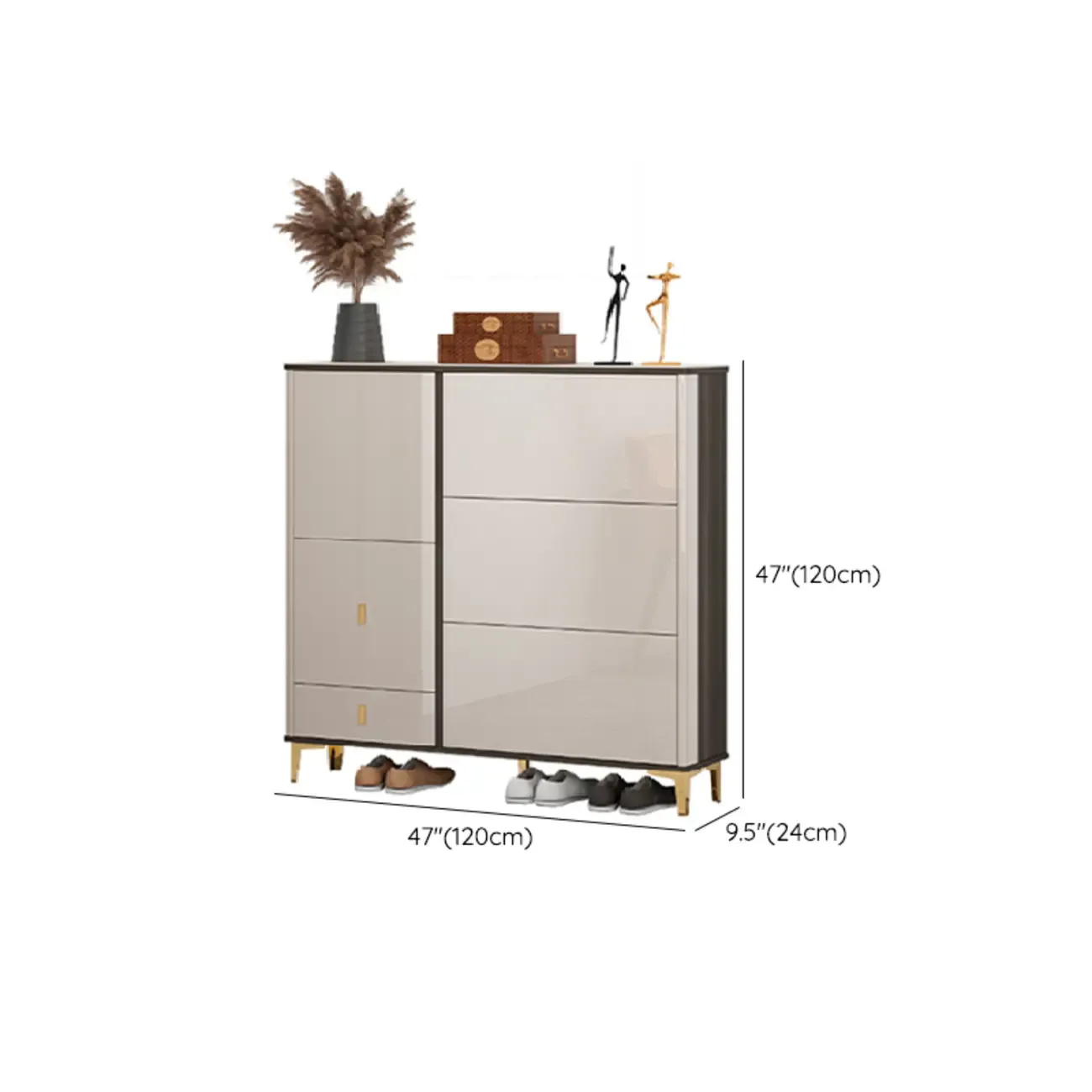 Glossy Shoe Cabinet with Sliding Doors for Entryway Image - 34