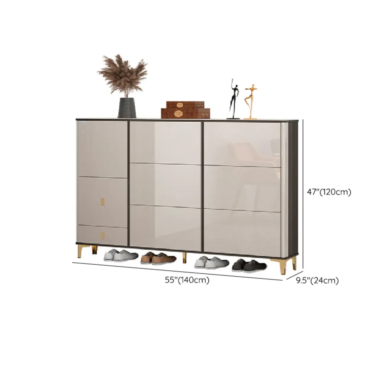 Glossy Shoe Cabinet with Sliding Doors for Entryway Image - 36