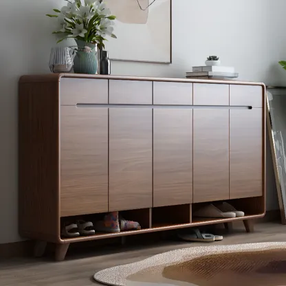 Traditional Walnut Entryway Shoe Storage Cabinet Image - 3