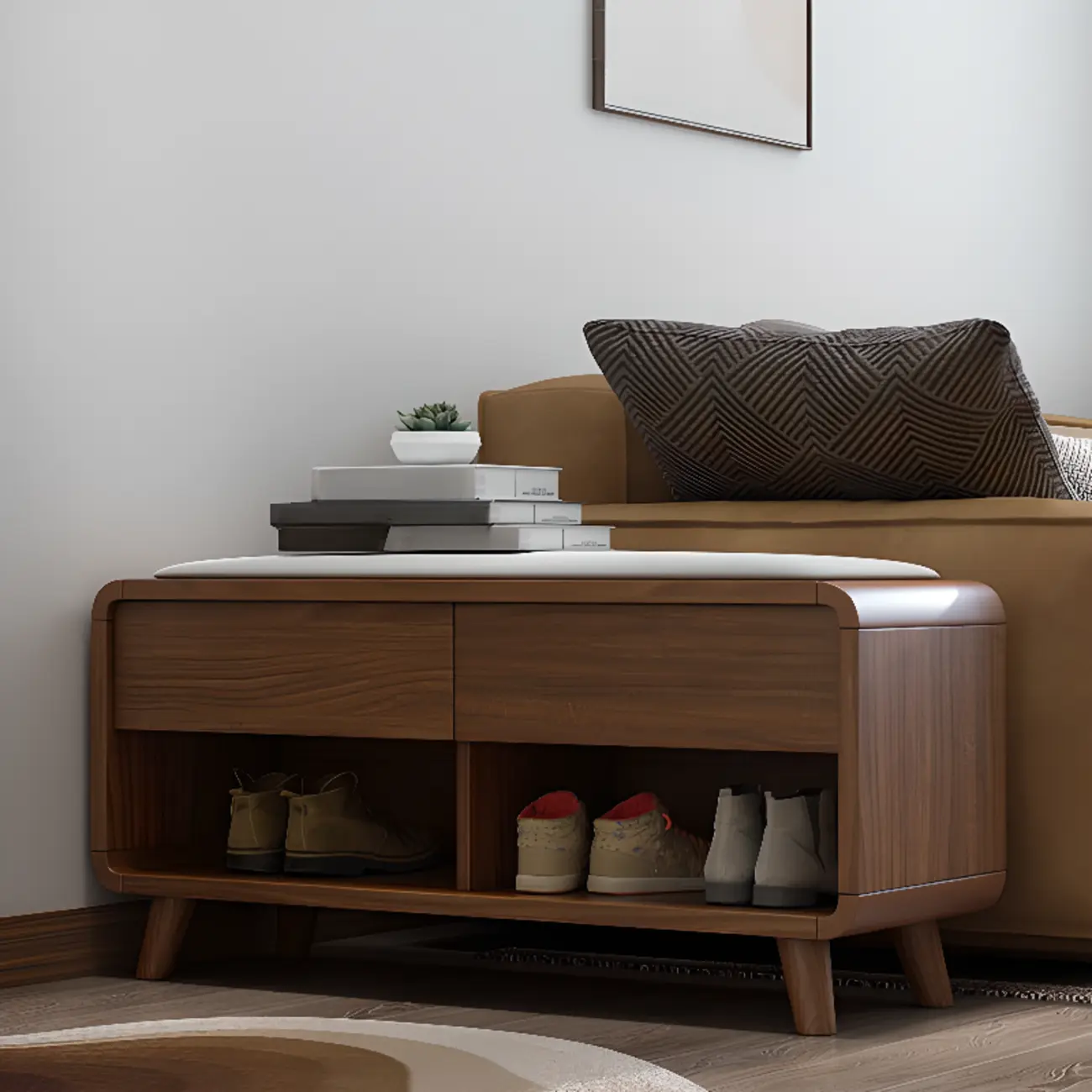 Traditional Walnut Entryway Shoe Storage Cabinet Image - 4 | homeyfad