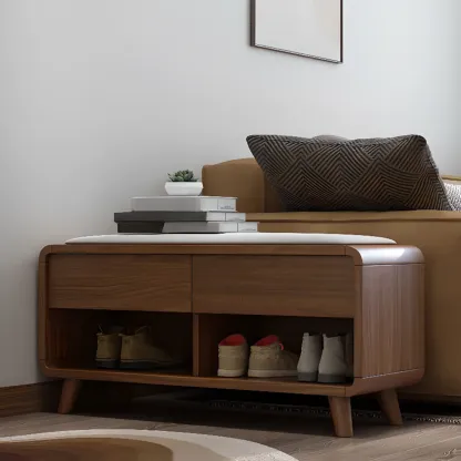 Traditional Walnut Entryway Shoe Storage Cabinet Image - 4