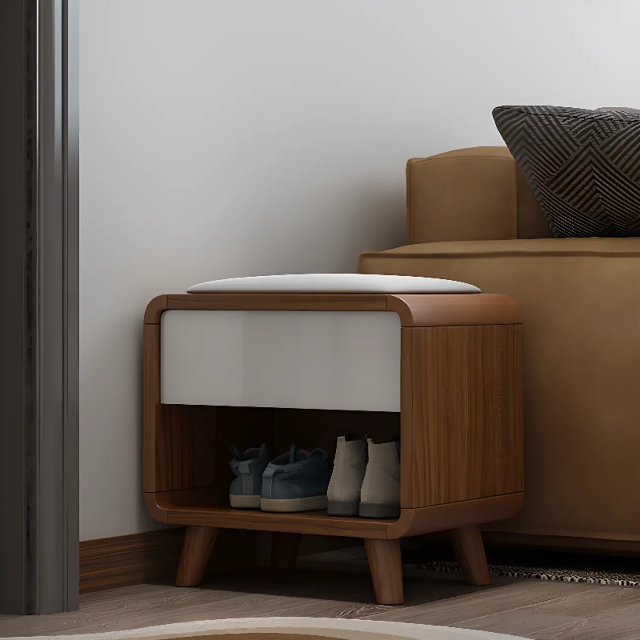 Traditional Walnut Entryway Shoe Storage Cabinet Image - 6 | homeyfad