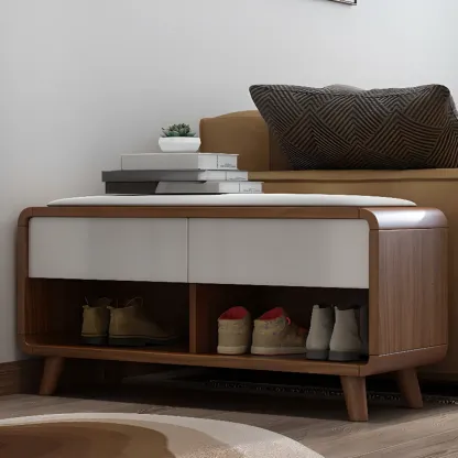 Traditional Walnut Entryway Shoe Storage Cabinet Image - 8