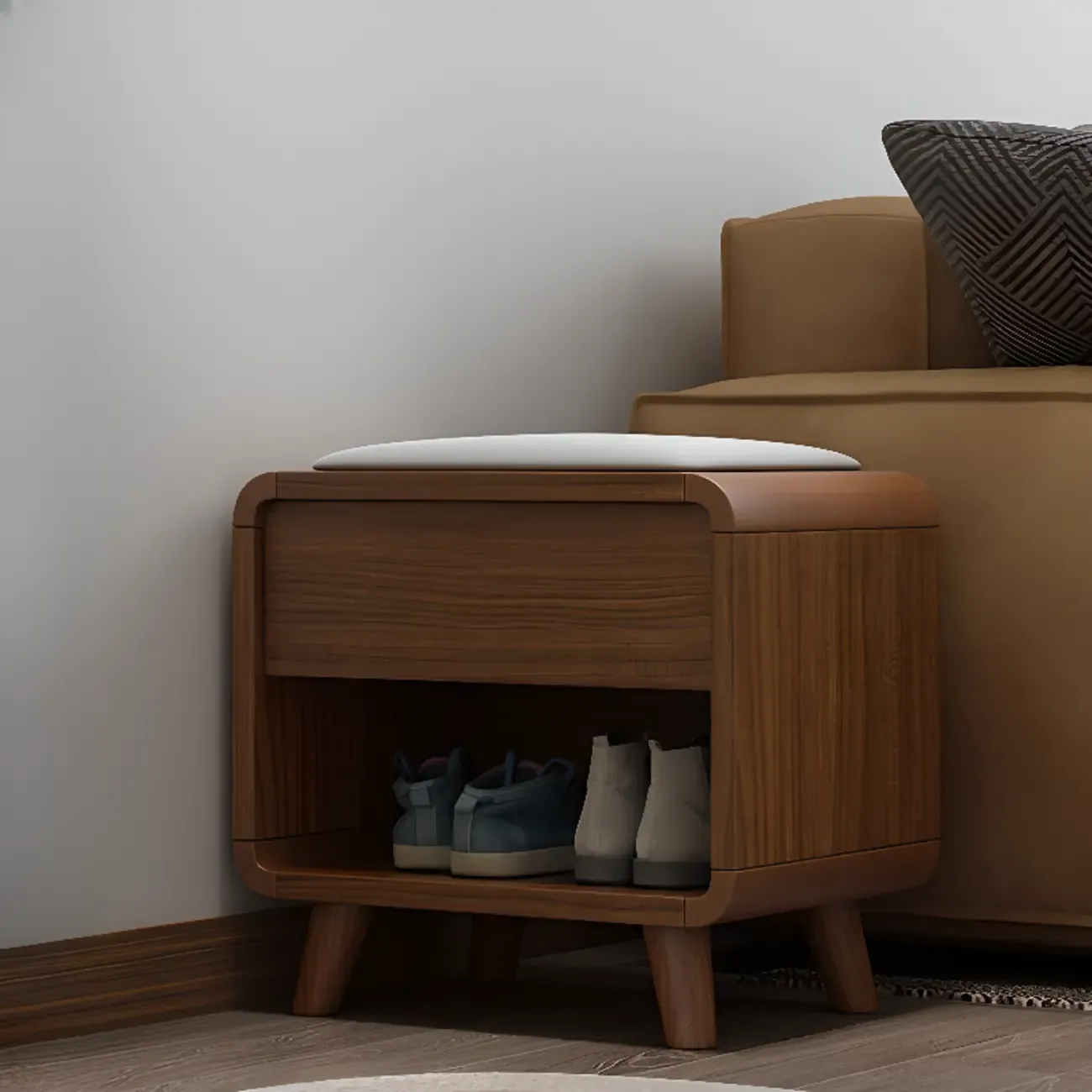 Traditional Walnut Entryway Shoe Storage Cabinet Image - 12