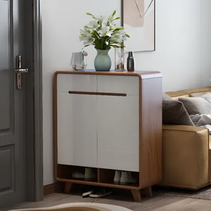 Traditional Walnut Entryway Shoe Storage Cabinet Image - 14