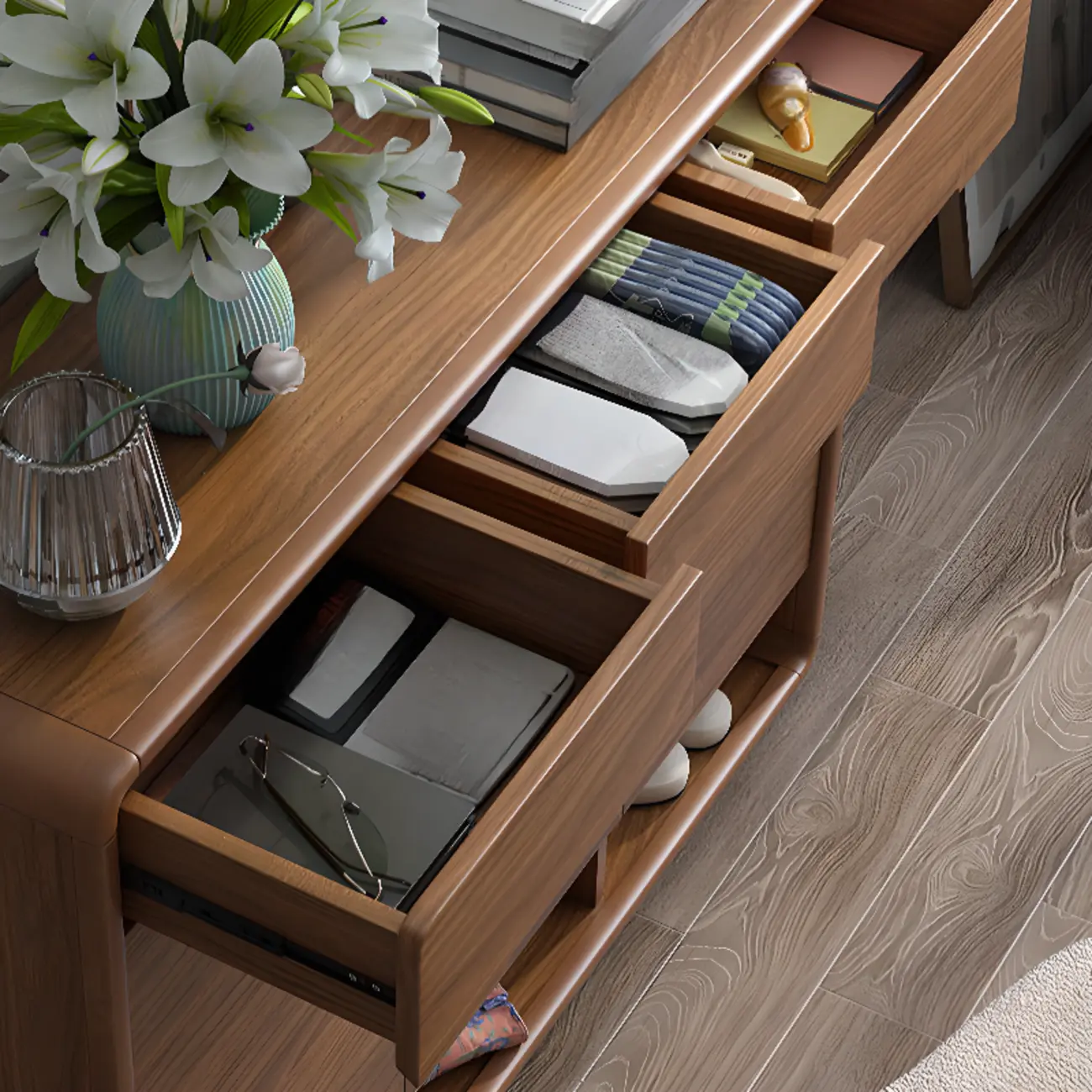 Traditional Walnut Entryway Shoe Storage Cabinet Image - 29 | homeyfad