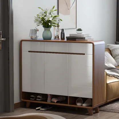 Traditional Walnut Entryway Shoe Storage Cabinet Image - 16