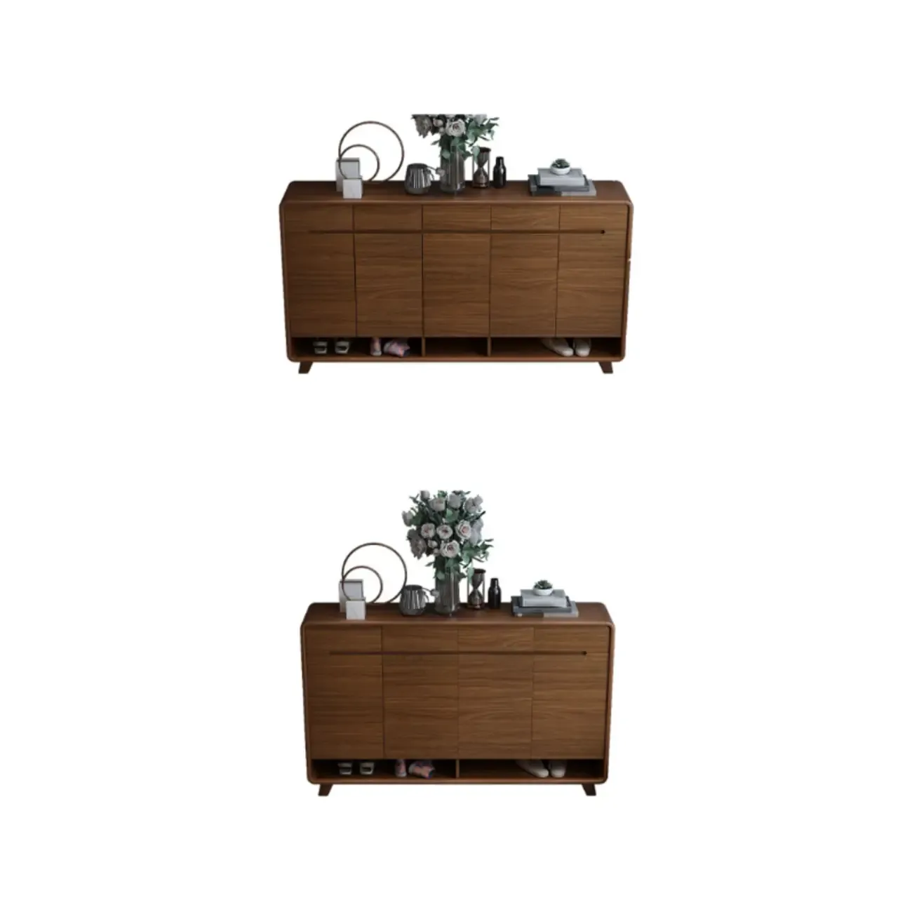 Traditional Walnut Entryway Shoe Storage Cabinet Image - 33