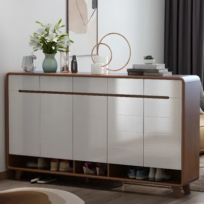Traditional Walnut Entryway Shoe Storage Cabinet Image - 19