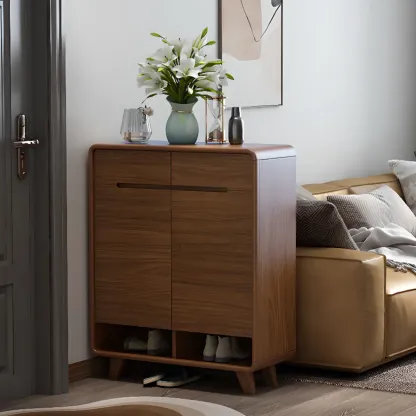 Traditional Walnut Entryway Shoe Storage Cabinet Image - 20