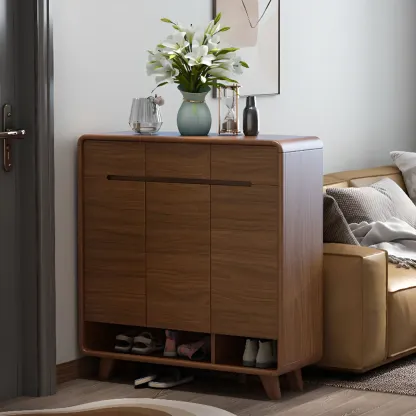 Traditional Walnut Entryway Shoe Storage Cabinet Image - 21