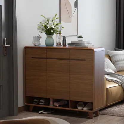 Traditional Walnut Entryway Shoe Storage Cabinet Image - 23